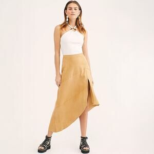 Free People Lola Suede Asymmetrical Skirt - Size 4 (Ecru) - New